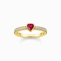 Best Sale Solitärring mit rotem Stein in Herzschliff Silber Damen Ringe|18K Vergoldung - 925 Silber
