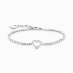 Cheap Tennisarmband Herz mit weißen Steinen Silber Damen Armbänder
