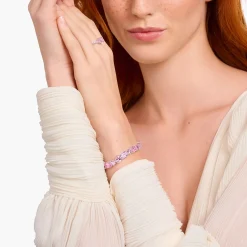 Hot Tennisarmband mit 20 pinkfarbenen Steinen Silber Damen Armbänder|925 Silber