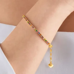 Online Tennisarmband mit bunten Steinen vergoldet Damen Armbänder