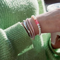 Hot Tennisarmband mit pinkfarbenen Steinen Silber Damen Armbänder|Armbänder